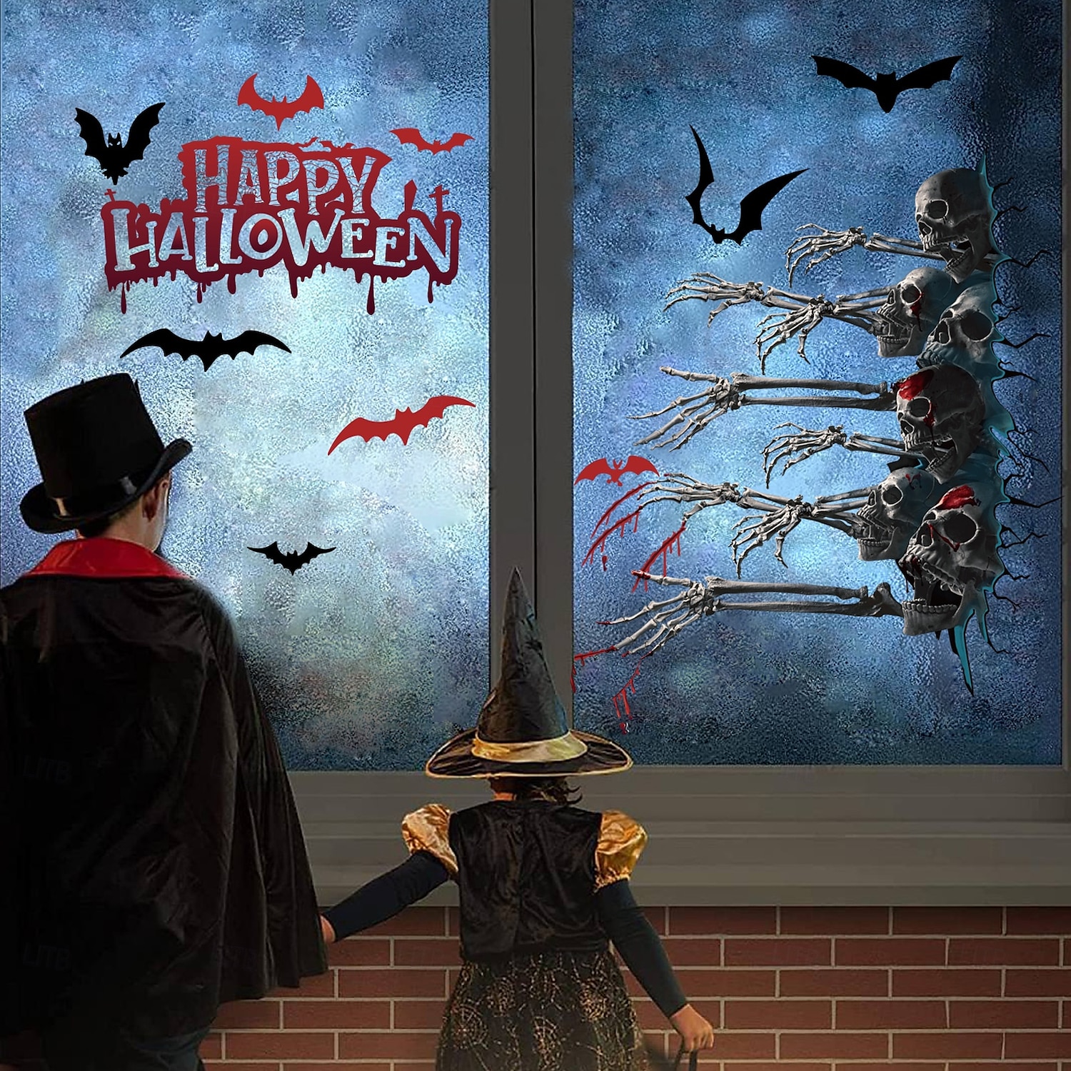 Adesivo da parete di Halloween con design spettrale di mani, teschi e pipistrelli, decorazione murale autoadesiva per soggiorno e feste di Natale del 2025 a $6.49 –P6