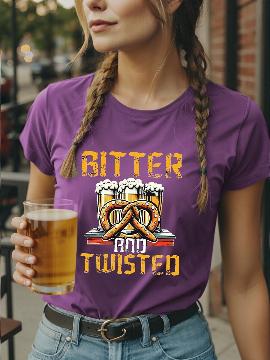 Fête d'Octobre Femmes T-shirt Graphique Lettre ancien Élégant Classique Manche Courte Col ras du cou Hauts Réguliers Quotidien Week-end Imprimé Noir Bleu Violet Vert Été Printemps de 2025 ? $19.99 –P2