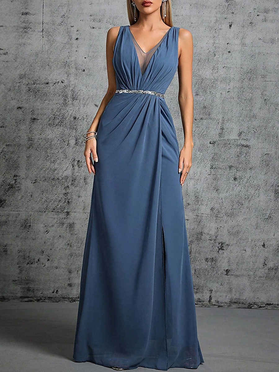 Zeemeermin  Trompet Quinceanera Jurken Elegante Jurk Formeel Bruiloft Vloerlengte Mouwloos V Hals Chiffon met Split 2025 - $79.99 –P3