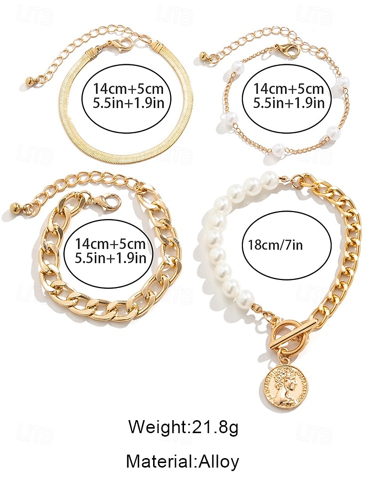 2026年 レディースゴールドチェーンとパールブレスレットセット、ファッショントグルクラスプジュエリー、女の子と女性のためのエレガントなレイヤードスタイル、パーティー、結婚式、オフィス、普段使いに最適  コレクション – $11.99 –P11