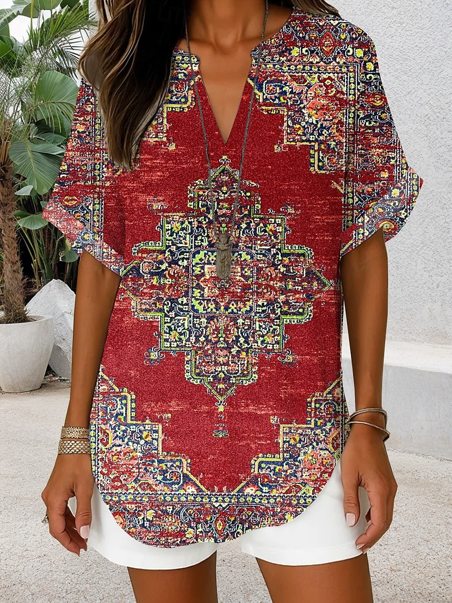 Női Boho ing Grafika Paisley Csehország Aktív Szüret Rövid ujjú V-alakú Normál felsők Napi Szabadság Strandruházat Fekete Arcpír rózsaszín Rubin Medence Narancssárga Nyár Tavasz 2025 - $23.99 –P5