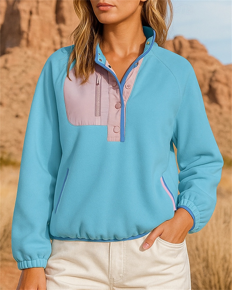 Damen Fleece-Sweatshirt Wander-Sweatshirt Wander Fleece Sweatshirt Langarm Stehkragen Oberteil Außen Thermowarm Leicht Atmungsaktiv Winter Polyester Patchwork Schwarz Weiß Rosa Tennis Golfspiel Laufen 2025 - $29.99 –P4