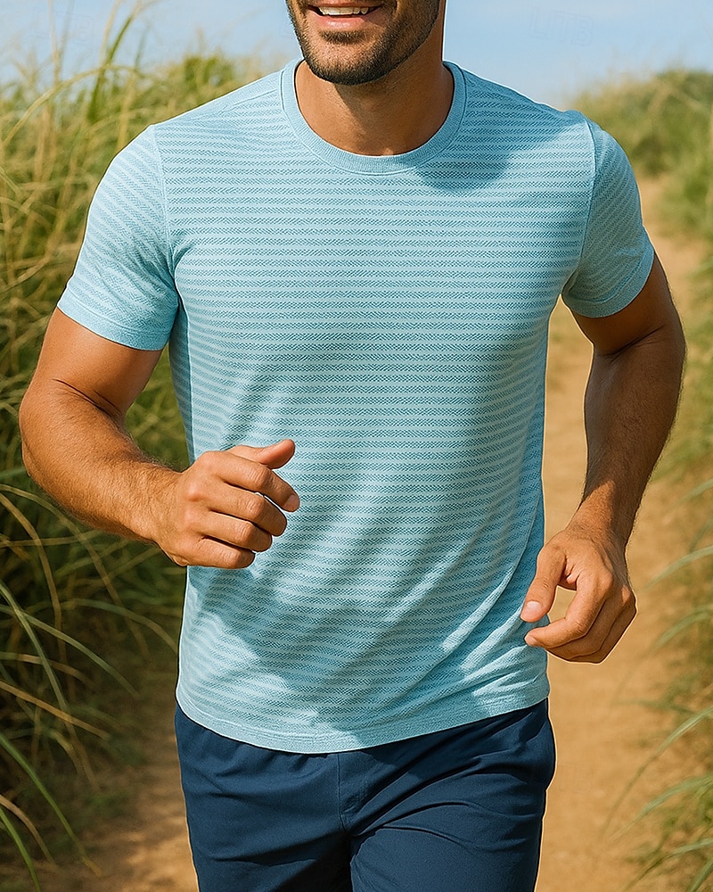 Ανδρικά Τρέξιμο Top Tricou de Alergat Κοντομάνικο Μπλουζάκι Αναπνέει Γρήγορο Στέγνωμα Ελαφρύ Ελαστικό Τέννις Γκολφ Τρέξιμο ΑΘΛΗΤΙΚΑ ΡΟΥΧΑ Ρούχα Γυμναστικής Ριγέ Μαύρο Λευκό Θαλασσί 2025 - $21.99 –P1
