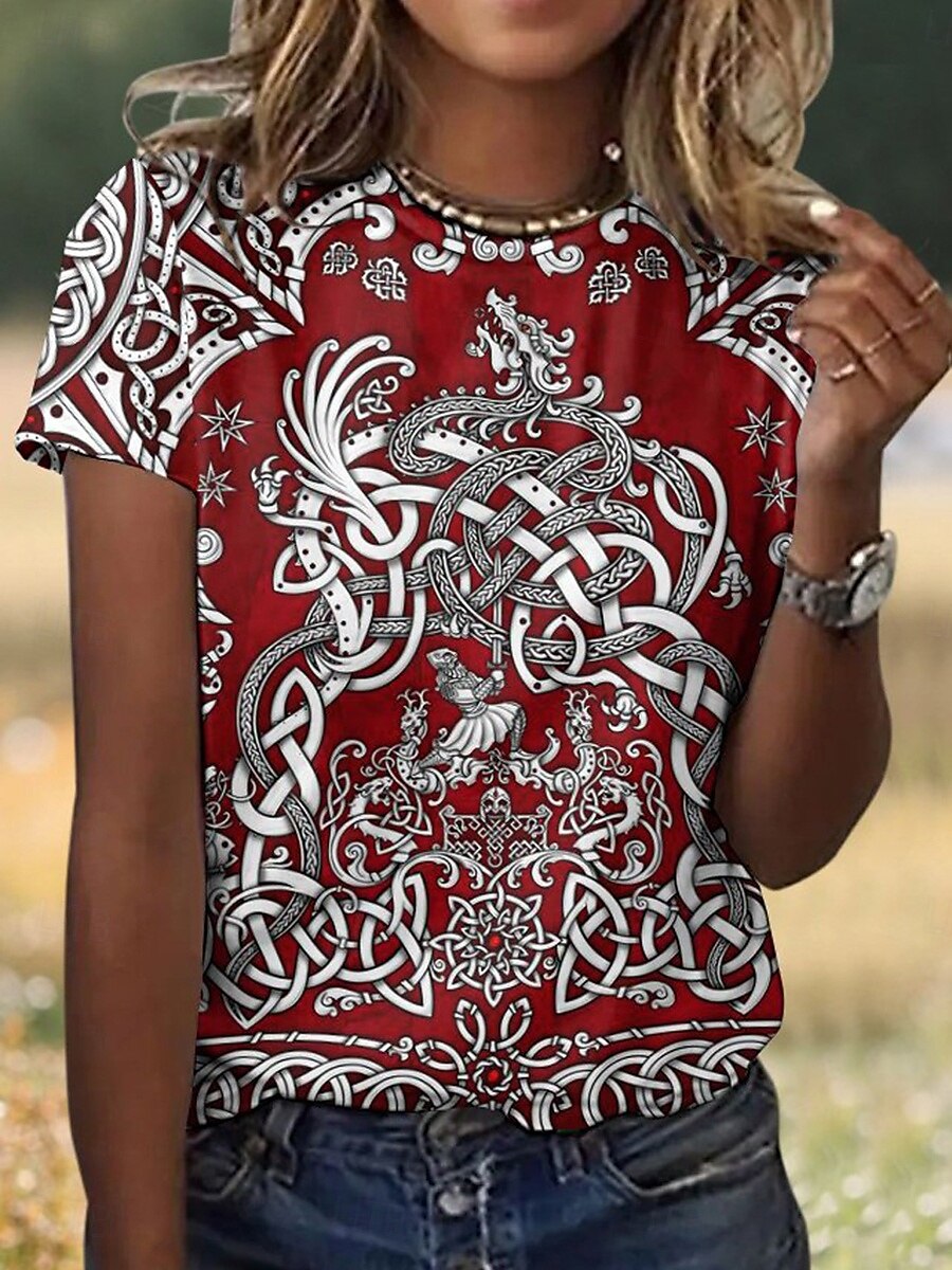 Pentru femei Tricou Grafic Imprimeu Paisley Plante Elegant Casual Manșon scurt Stil Nautic Rotund Topuri obișnuite Zilnic Imprimeu Negru Alb Kaki Vară 2025 - $19.99 –P2