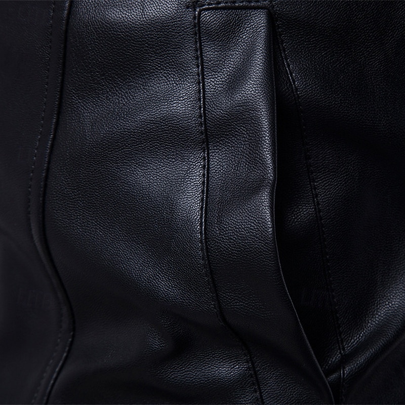 Herren Kunstlederjacke Bikerjacke Motorradjacke Urlaub Täglich Winddicht Warm Tasche Winter Einfach Mode Klassisch Stehkragen Regulär Schwarz Jacken 2025 - $74.99 –P6