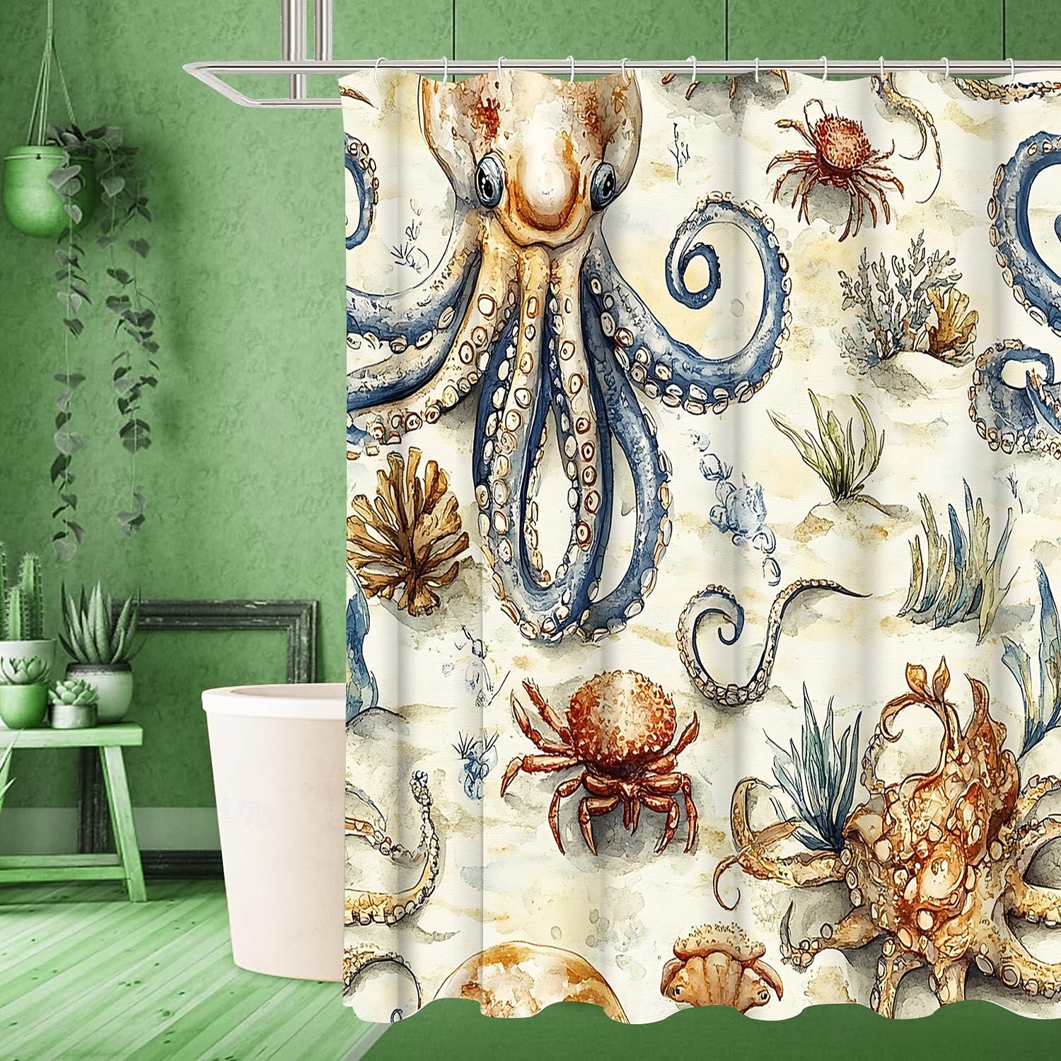 Cortina de ducha con diseño de tortuga marina y ganchos para baño, juego de decoración de baño de poliéster impermeable, paquete de 12 ganchos de plástico 2026 - $21.99 –P5