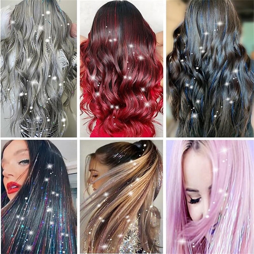 Kit de enfeites de cabelo, pacote com 18 peças de prendedores de cabelo com glitter de 19,6 polegadas, extensões de cabelo com prendedores resistentes ao calor, enfeites de cabelo com brilho de fada, de 2025 por $17.99 –P2