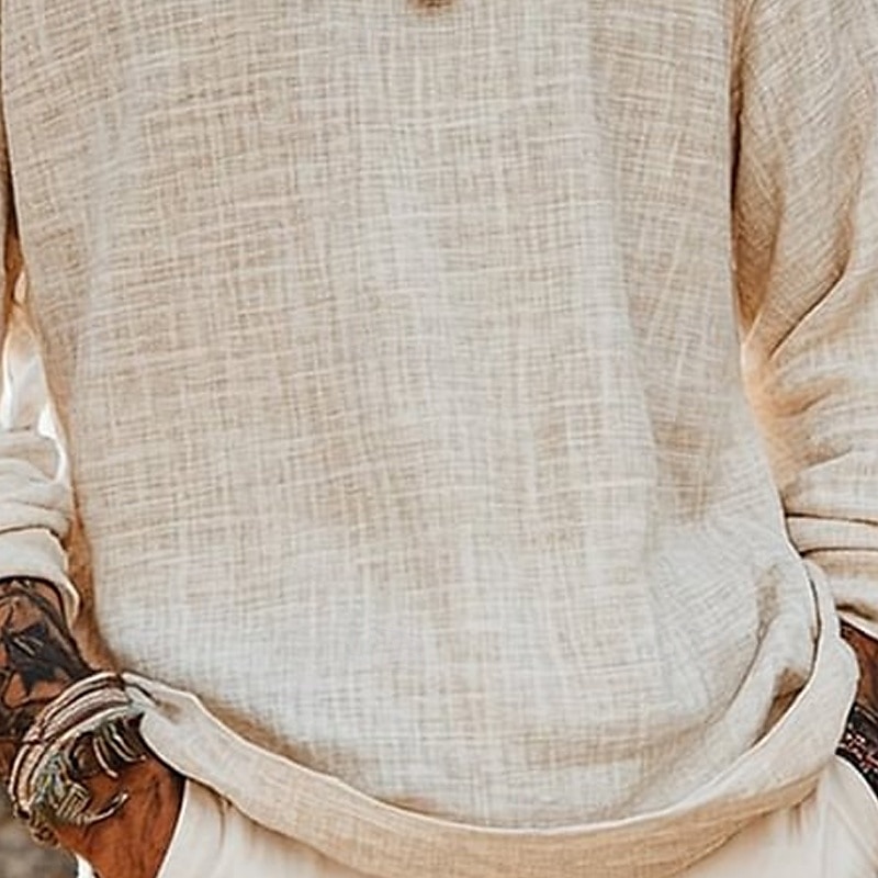 Men's T Shirt Tee Tee Top Long Sleeve Shirt Long Sleeve Crew Neck Summer Spring Solid Color Bohemia Vintage Casual Classic Vacation Street Casual Daily Apricot Top Tee for Men 2025 - $23.99 –P3