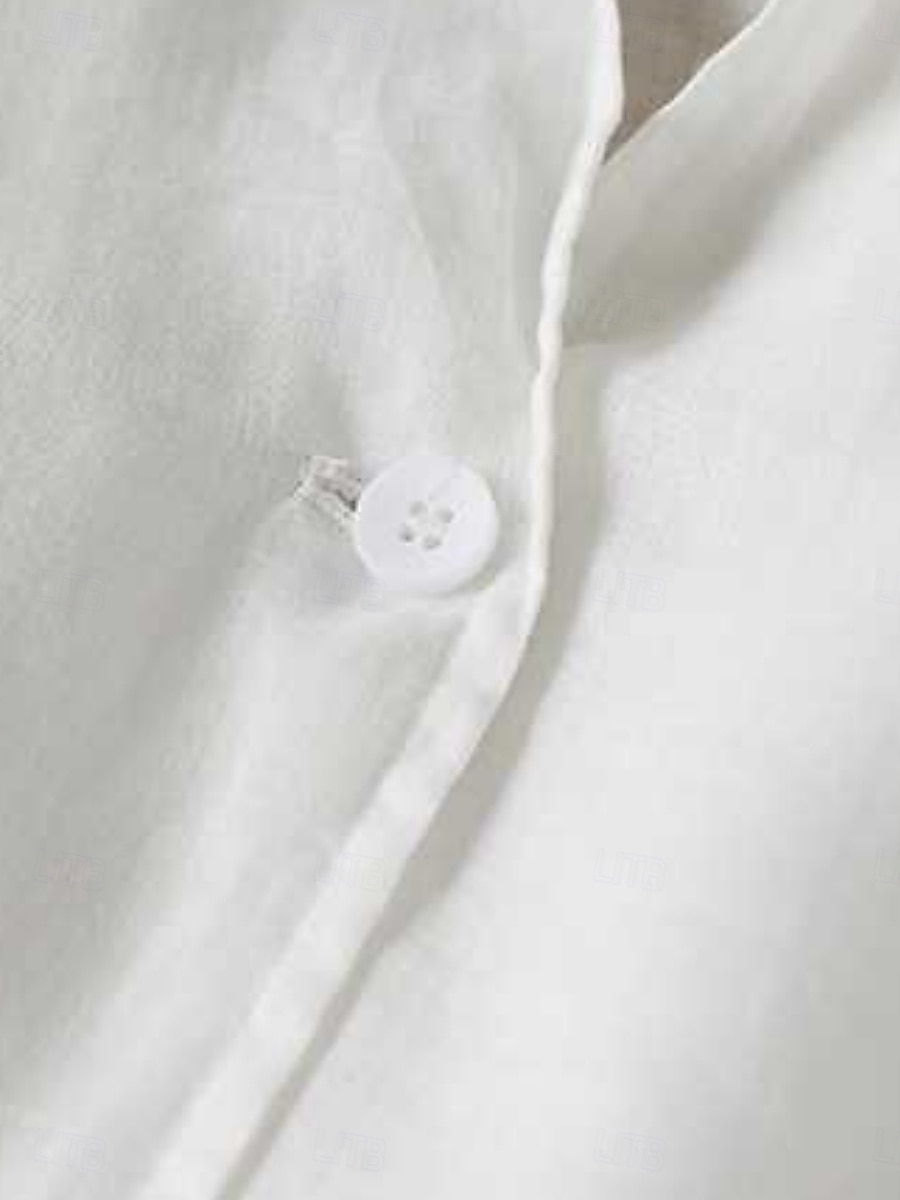 Women's Cotton Linen Blazer Solid Color Stylish Basic Casual Long Sleeve Shirt Collar Regular Tops Work Daily Buttons White Yellow Summer 2025 - $29.99 –P8