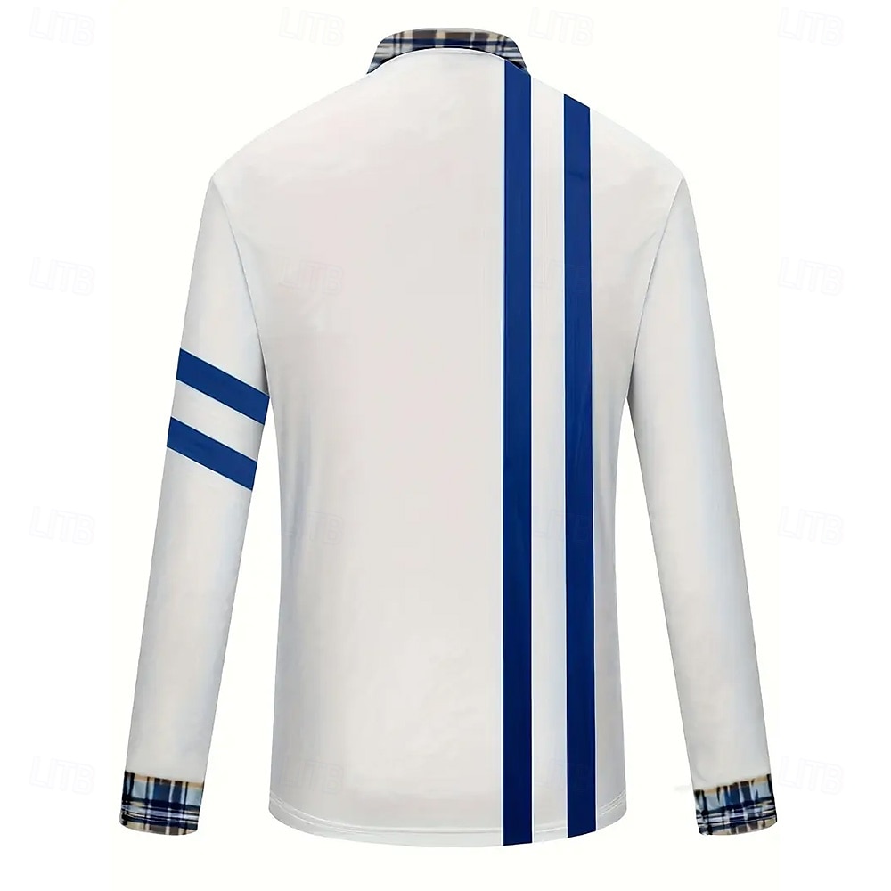 Herren Grafik Gestreift Polo Langarm Halber Reißverschluss Geschäftlich Alltagstauglich Athleisure Alltagstauglich Reißverschluss Frühling Herbst Winter Weiß 2025 - $18.99 –P2