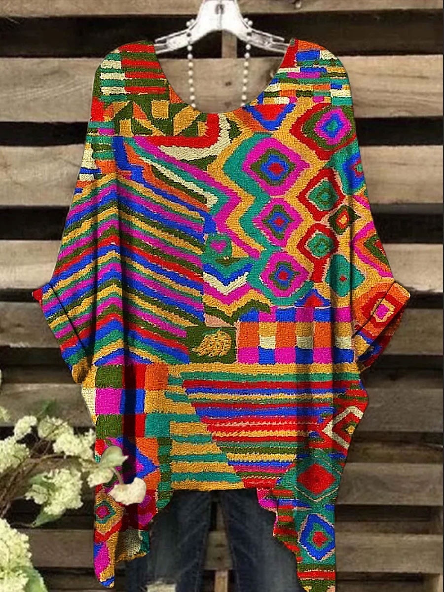Damen Boho-Hemd Blumen Grafik Geometrisch Elegant Bohemien Aktiv Kurzarm Fledermaus Ärmel Rundhalsausschnitt Normale Oberteile Täglich Ferien Strandbekleidung Druck Weiß Gelb Rote Blau Purpur Sommer 2025 - $22.99 –P2