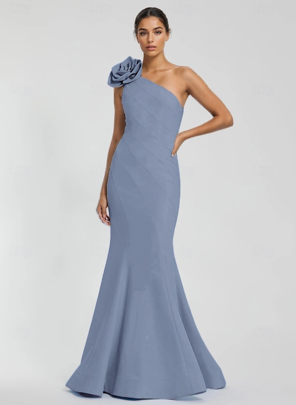 Abito da sera a sirena/tromba, elegante, formale, da ospite di nozze, senza maniche, lungo fino al pavimento, monospalla, in crêpe elasticizzata con pieghe, 2025 del 2025 a $147.99 –P4