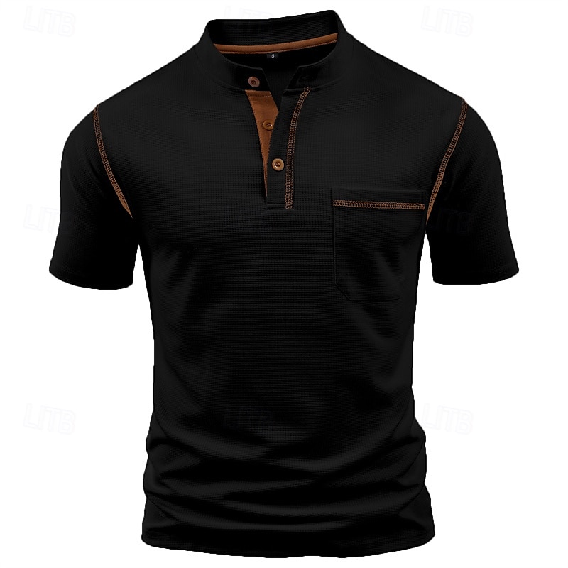 Per uomo Maglietta Maglia Henley Camicia a Maniche Corte Manica Corta Henley Estate Blocco di colori Moda Designer Essenziale Patchwork Tasca Vacanza Streetwear Uscire Vinaccia Nero Bianco Maglietta del 2025 a $15.99 –P11
