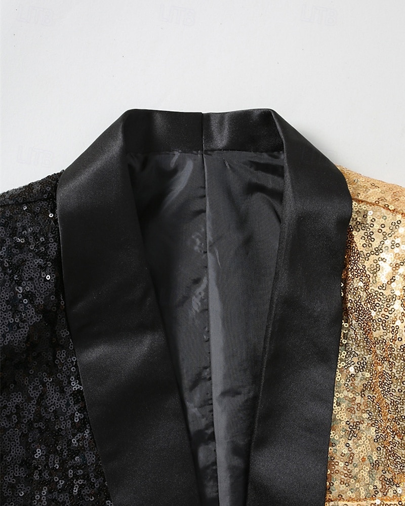 Herren Blazer Geschäft Cocktailparty Hochzeitsfeier Mode Lässig Frühling Herbst Polyester Farbblock Tasche Knöpfe Bequem Einreihig Blazer Gold 2025 - $58.99 –P7