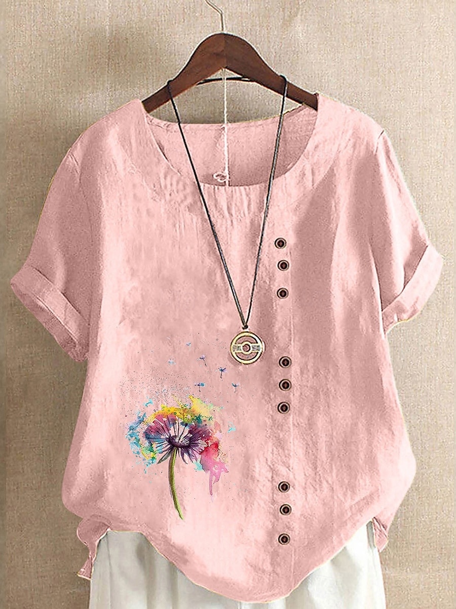 Pentru femei Bluză Floral Grafic Stilat Casual Manșon scurt Stil Nautic Topuri obișnuite Zilnic Ieșire Nasturi Imprimeu Alb Roz Îmbujorat Mov Maro Trifoi Vară Primăvară 2025 - $22.99 –P1