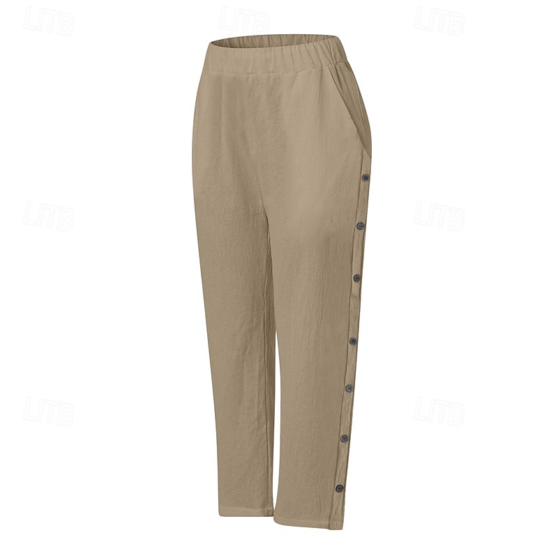 Damen Hose aus Baumwollleinen Abgeschnittene Hose Mode Lässig Knöchellang Mittlere Taille Einfach Elastischer Bund Atmungsaktiv Bequem Straße Alltagskleidung Ausgehen Schwarz Weiß Marineblau 2025 - $25.99 –P8
