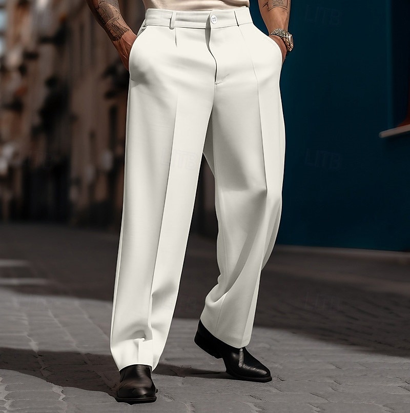 Voor heren Pakken Broek Wijde broek Vrijetijdsbroek Kostuumbroek Voorvak Recht been Effen Comfort Ademend Bruiloft Casual Dagelijks Modieus Basic Zwart Wit 2025 - $29.99 –P6