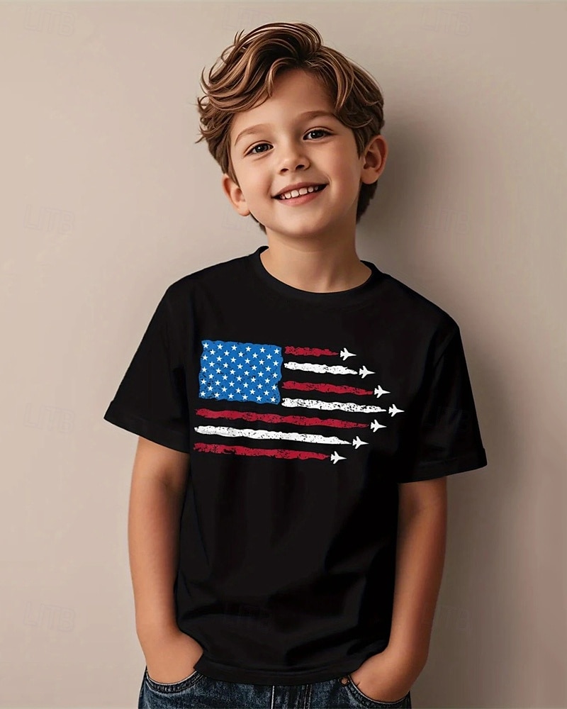 Amerikaanse Onafhankelijkheidsdag Jongens 3D Grafisch Vlag T-shirt Korte mouw Zomer Lente Modieus Basic Kinderen 4-12 jaar Strakke ronde hals Buiten Casual Dagelijks Normale pasvorm 2025 - $11.99 –P5
