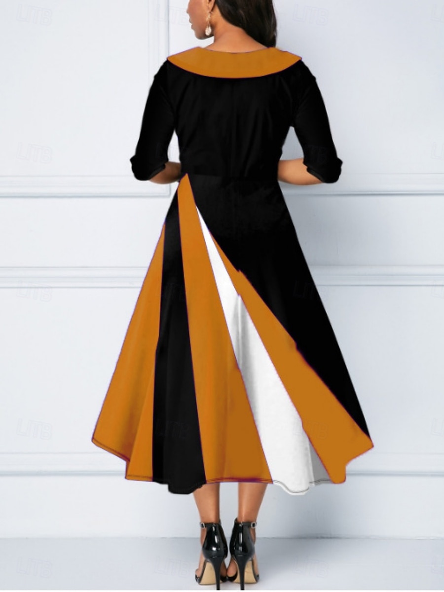 Naisten Midimekko A linjainen mekko Bodycon mekko Puolimuodolliset mekot Toimisto Normaali Geometrinen 3/4 hiha V kaula-aukko Keltainen Viini Sininen Purppura Kesä Syksy 2025 - $31.99 –P7
