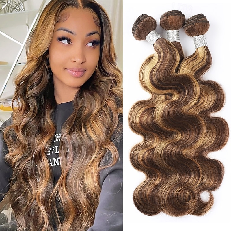 3 pacotes de extensões de cabelo humano ondulado, cor piano, p4/27, 10-28 polegadas, para mulheres negras de 2026 por $174.99 –P1