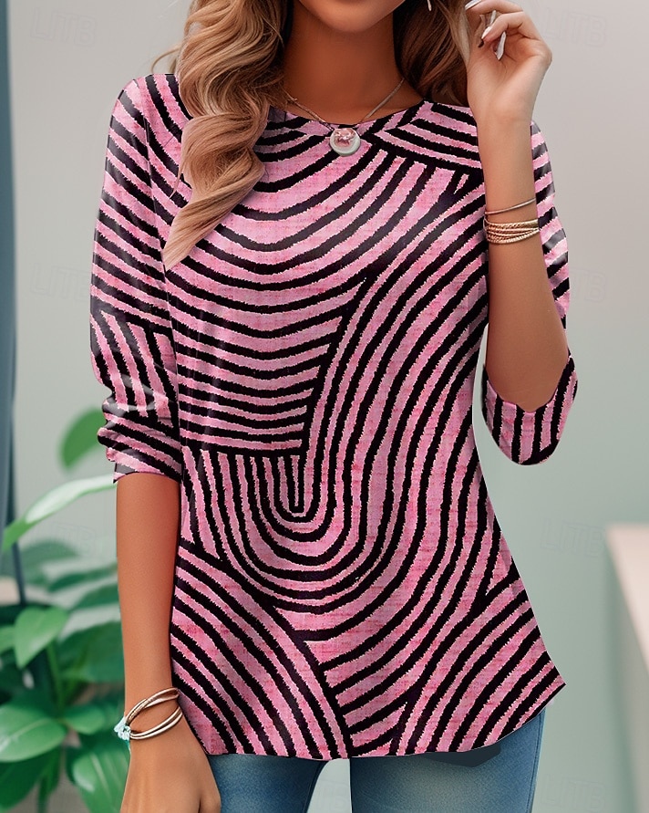 Women's T Shirt Graphic Geometric Elegant Vintage Stylish Long Sleeve Crew Neck Round Neck Regular Tops Daily Print Pink Blue Purple Green Khaki Summer Spring 2025 - $22.99 –P5