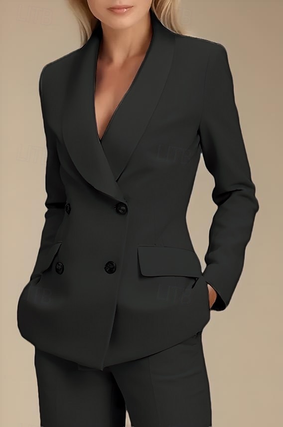 Blauwzwart tweedelig broekpak moeder van de bruid blazerset elegant revers vloerlengte stretchstof lange mouw met knopen effen kleur 2025 2025 - $149.99 –P3