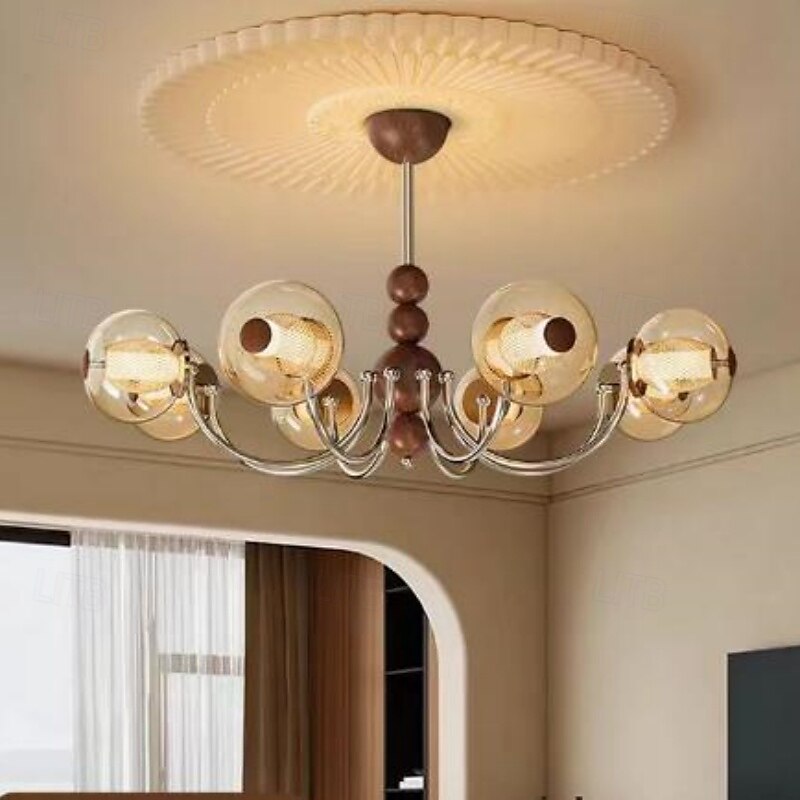 French Mid - Century Wood & Glass Chandelier, American Retro, Multi - Room Elegance 2025 - $906.29 –P10