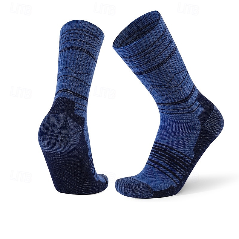 1 Pair Men's merino wool socks Hiking Socks Running Socks Sports Socks Thermal Warm Breathable Anti Blister Thick Winter Outdoor mid crew Patchwork Merino Wool Black Yellow Cream for Ski / Snowboard 2026 - $11.49 –P8