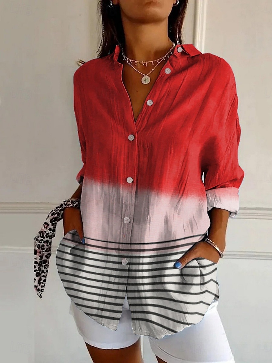 Dames Overhemd Bloemig Grafisch Actief Dagelijks Stijlvol Lange mouw Overhemdkraag Normale tops Dagelijks Feestdagen Knop Afdrukken Wit Rood Marineblauw blauw Khaki Lente Herfst 2025 - $25.99 –P3