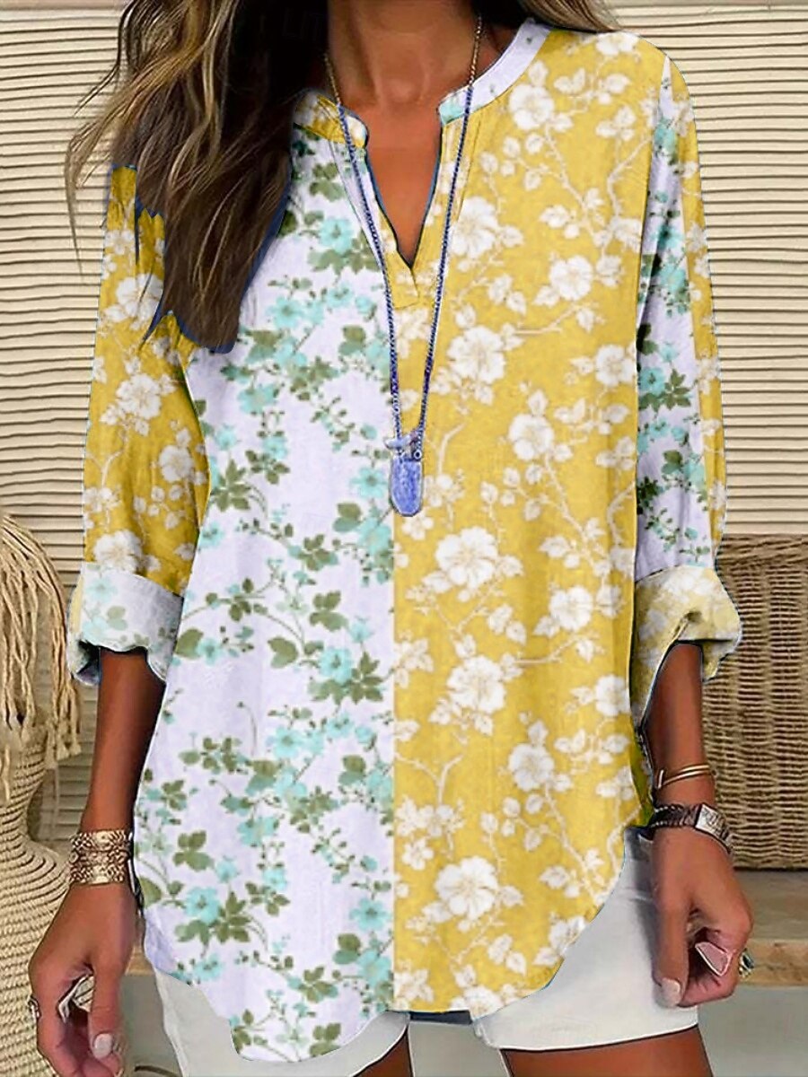 Per donna Blusa Floreale Elegante Moderno Manica Lunga Scollo a V Top Regolari Quotidiano Ferie Stampato Giallo Rosa Blu Verde Estate del 2025 a $26.99 –P2