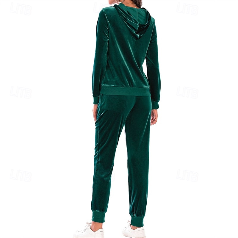 Women's Tracksuit Sweatpants Hooded Jacket Zipper Pocket Solid Colored Clothing Suit Fall Black Burgundy Velour Gym Workout Sports Windproof Long Sleeve Sport Activewear Micro-elastic Regular Fit 2025 - $42.99 –P10