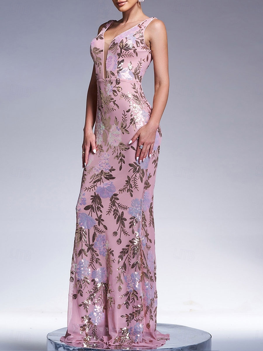 Mermaid / Trumpet Evening Gown Elegant Dress Formal Wedding Floor Length Sleeveless V Neck Lace with Sequin 2025 - $139.99 –P12