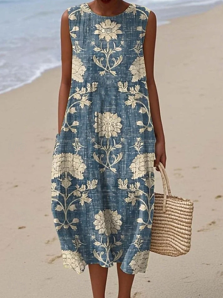 Femmes Robe Midi Robe d'Été Robe fourreau Robe trapèze Vacances Occasionnel Boho Soirée Sortir Plage Coupe Ample Fleuri Graphique Sans manches Col Rond Bleu Ciel Blanc et Violet Rose Claire Bleu Ét de 2025 ? $35.99 –P2