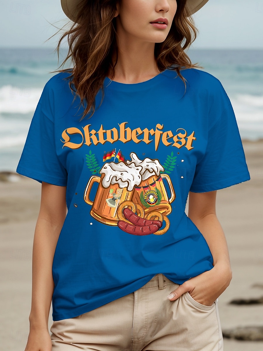 Fête d'Octobre Femmes T-shirt Graphique Lettre ancien Élégant Classique Manche Courte Col ras du cou Col rond Hauts Réguliers Quotidien Week-end Imprimé Noir Blanche Jaune Rouge Bleu Été Printemps de 2025 ? $19.99 –P8