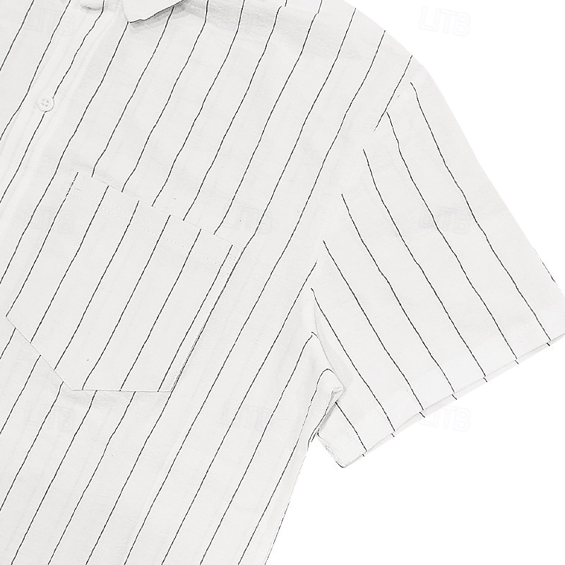 Per uomo Camicia Camicia di lino Camicia casual Camicia con Bottoni Camicia di cotone A righe Vacanza Streetwear Nero Bianco Blu marino Cachi Manica Corta Collo ripiegato Estate Abbigliamento del 2025 a $21.99 –P8
