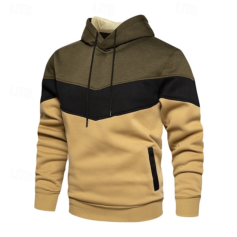 Men's Hoodie Pullover Hoodie Sweatshirt Light Yellow Wine Red Denim Blue Black White Hooded Color Block Front Pocket Sports & Outdoor Casual Daily Streetwear Cool Sportswear Fall & Winter Clothing 2025 - $27.99 –P4