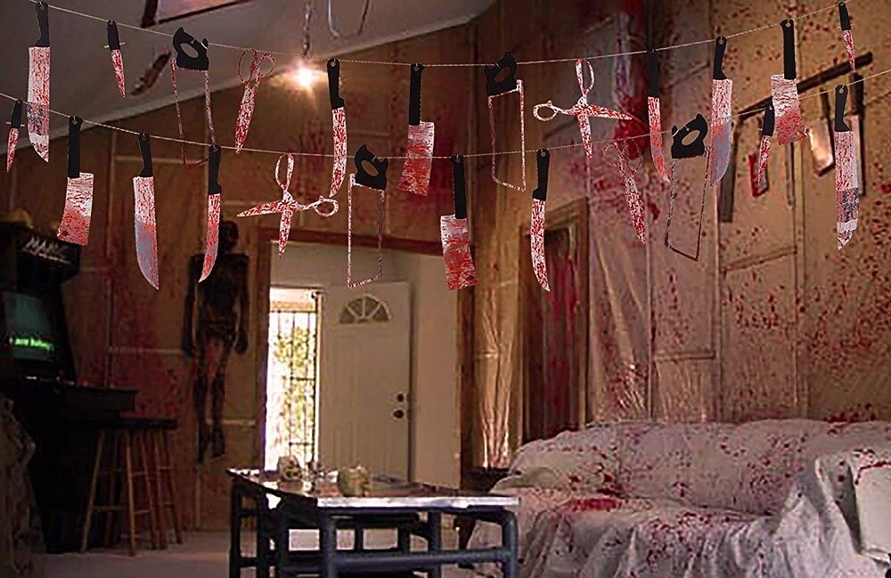 Ensemble de décoration d'empreintes de main de sang d'Halloween comprenant des autocollants de fenêtre, une bannière de couteau de sang et une nappe en PVC, parfait pour la décoration d'Halloween, de de 2025 ? $18.49 –P2