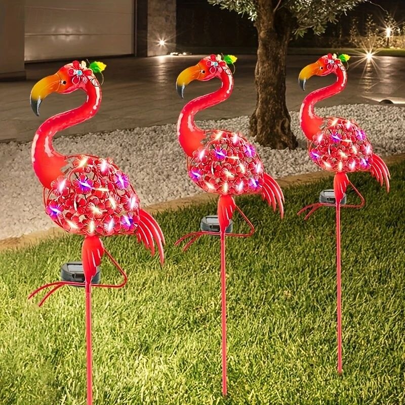 Lampă solară de grădină cu LED-uri, tip flamingo, impermeabilă IP65, cu formă de statuie metalică flamingo, decorațiuni de grădină în aer liber pentru nuntă, peluză, iaz, grădină, iluminat peisagistic 2025 - $27.99 –P4