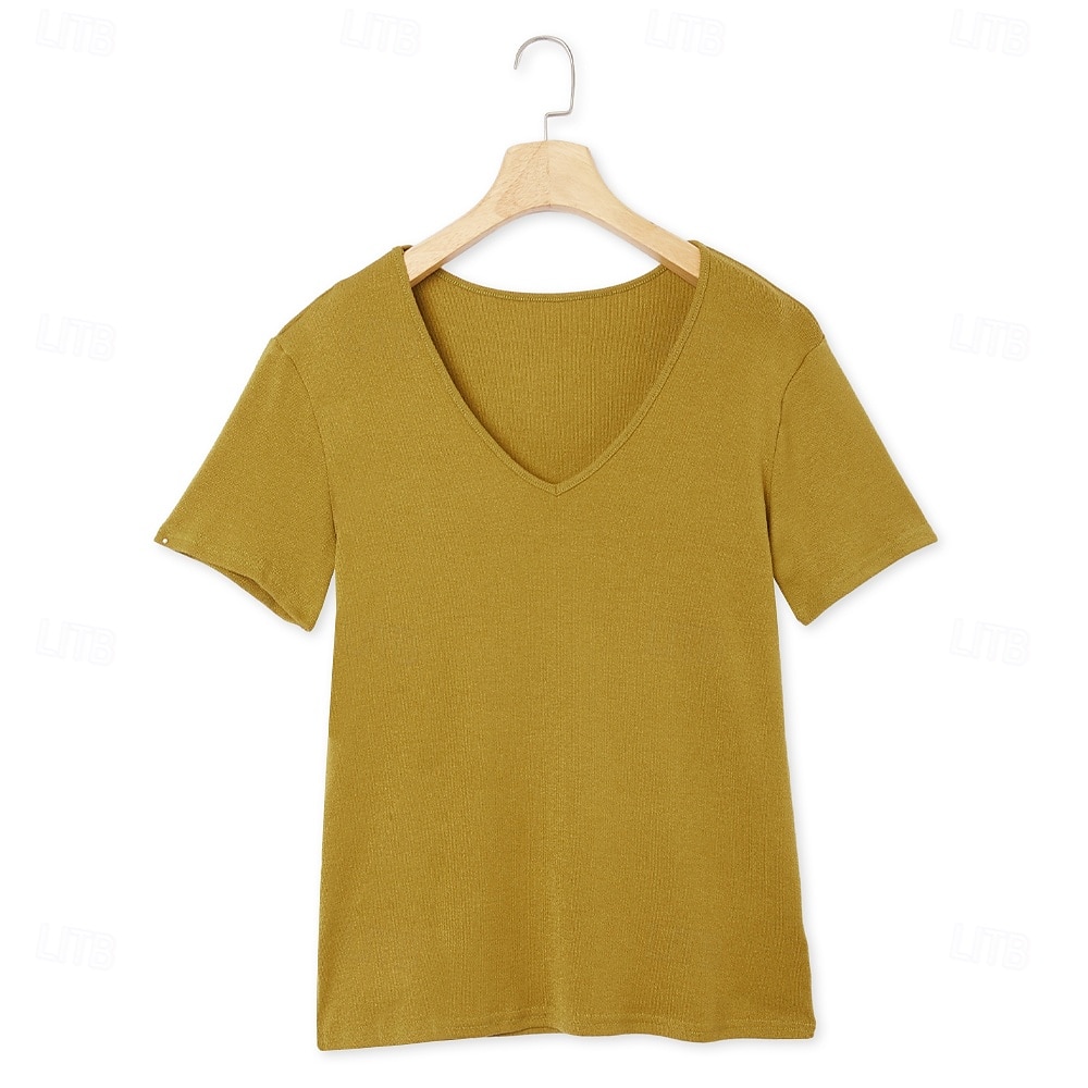 Férfi Kötött póló Tee Top Cotton Blend póló Rövid ujjú V-alakú Nyár Tömör szín Divat Dizájn Alap Kötött Vakáció Utca Hétköznapi Sárga Bézs Világoskék Férfi felső póló 2025 - $17.99 –P8