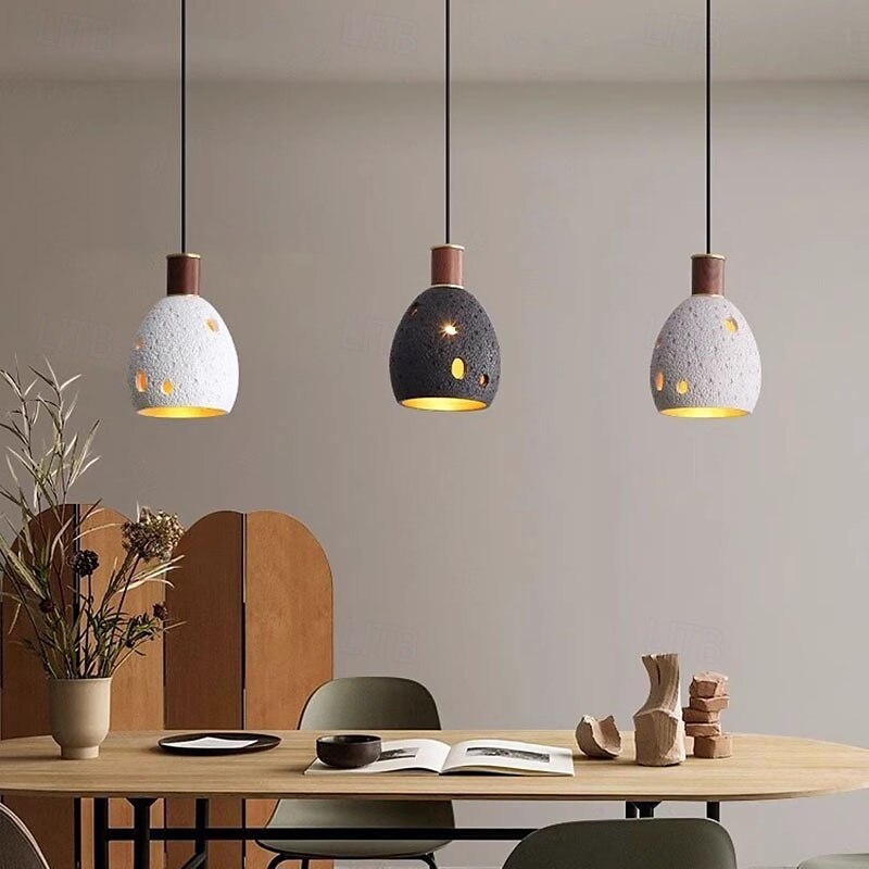 Candelabru din lemn de alamă, corp din piatră de fagure negru/gri/alb, pandantiv, design gol, corp de iluminat de tavan pentru insulă de bucătărie, sufragerie, dormitor, hol, bar, living 2025 - $190.99 –P1