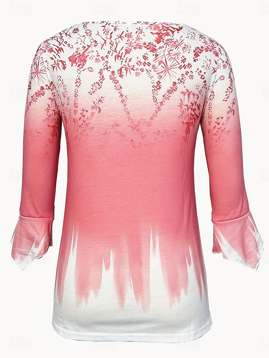 Damebluse V-hals Ombre Grafisk Elegant 3/4-langermet Rund hals Vanlige topper Daglig Gå ut Volanger Knapper Svart Hvit Rosa Vår Høst 2025 - $23.99 –P2