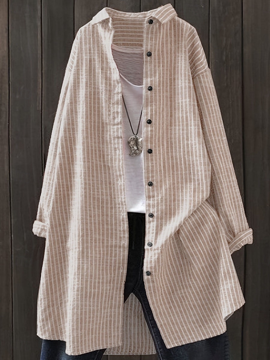 Dames Overhemdjack Vrijetijdsjas Comfortabel Ademend Knop Afdrukken Casual Ruitjes Vakantie Straat Casual Alledaagse kleding Enkele rij knopen Lang Strijkijzer Normale pasvorm Lange mouw bovenkleding 2025 - $19.99 –P3