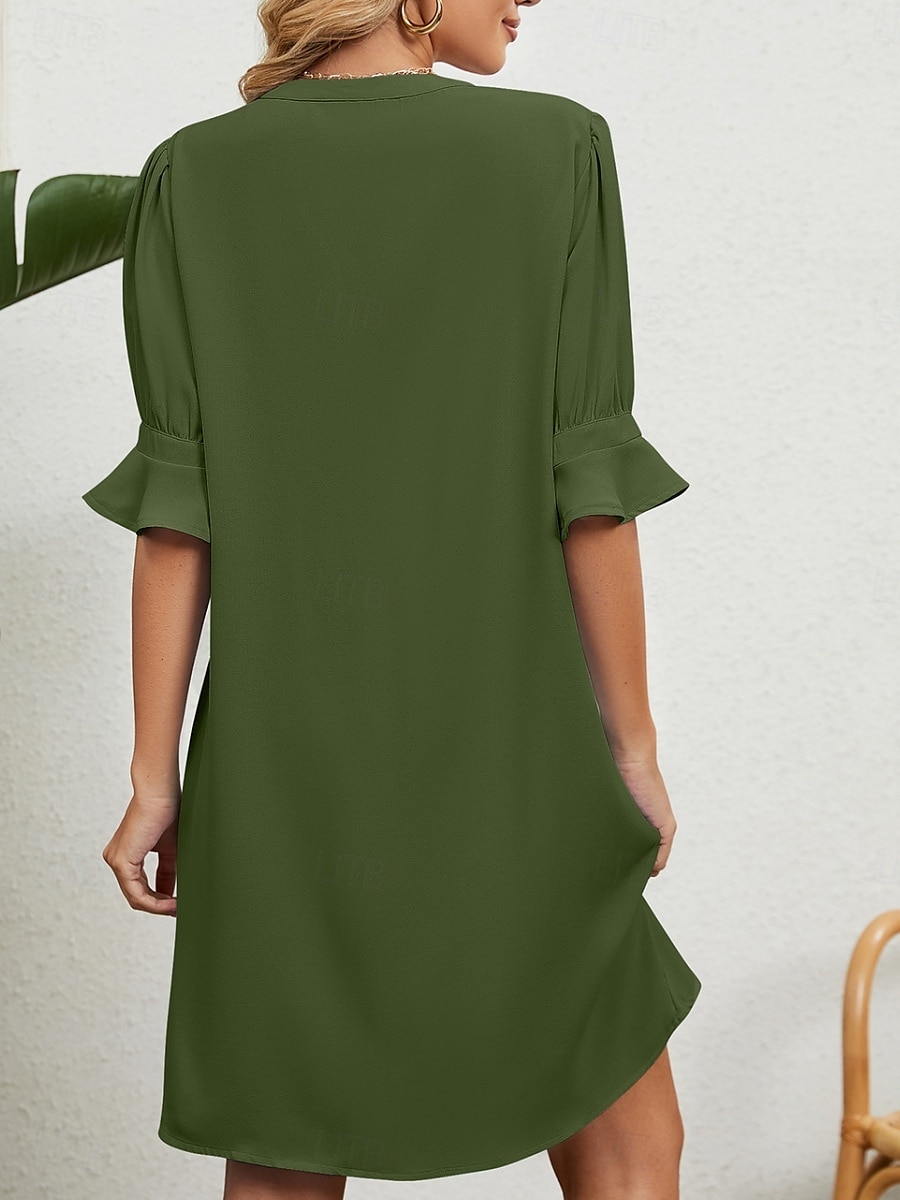 Femmes Mini Robe Robe trapèze Robe d'été Occasionnel Quotidien Coupe régulière Uni Demi Manches Col en V Noir Blanche Bleu Ciel Vert Véronèse Été de 2025 ? $27.99 –P7