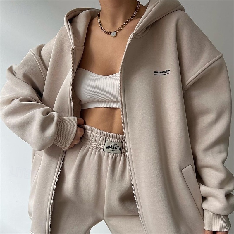 Mujer Tracksuit Pantalones Deportivo Ropa Deportiva Otoño Manga Larga Resistente al Viento Gimnasio Rutina de ejercicio Deportes Ropa de deporte Ropa de Deporte Color sólido Negro Gris oscuro Gris 2025 - $32.99 –P1