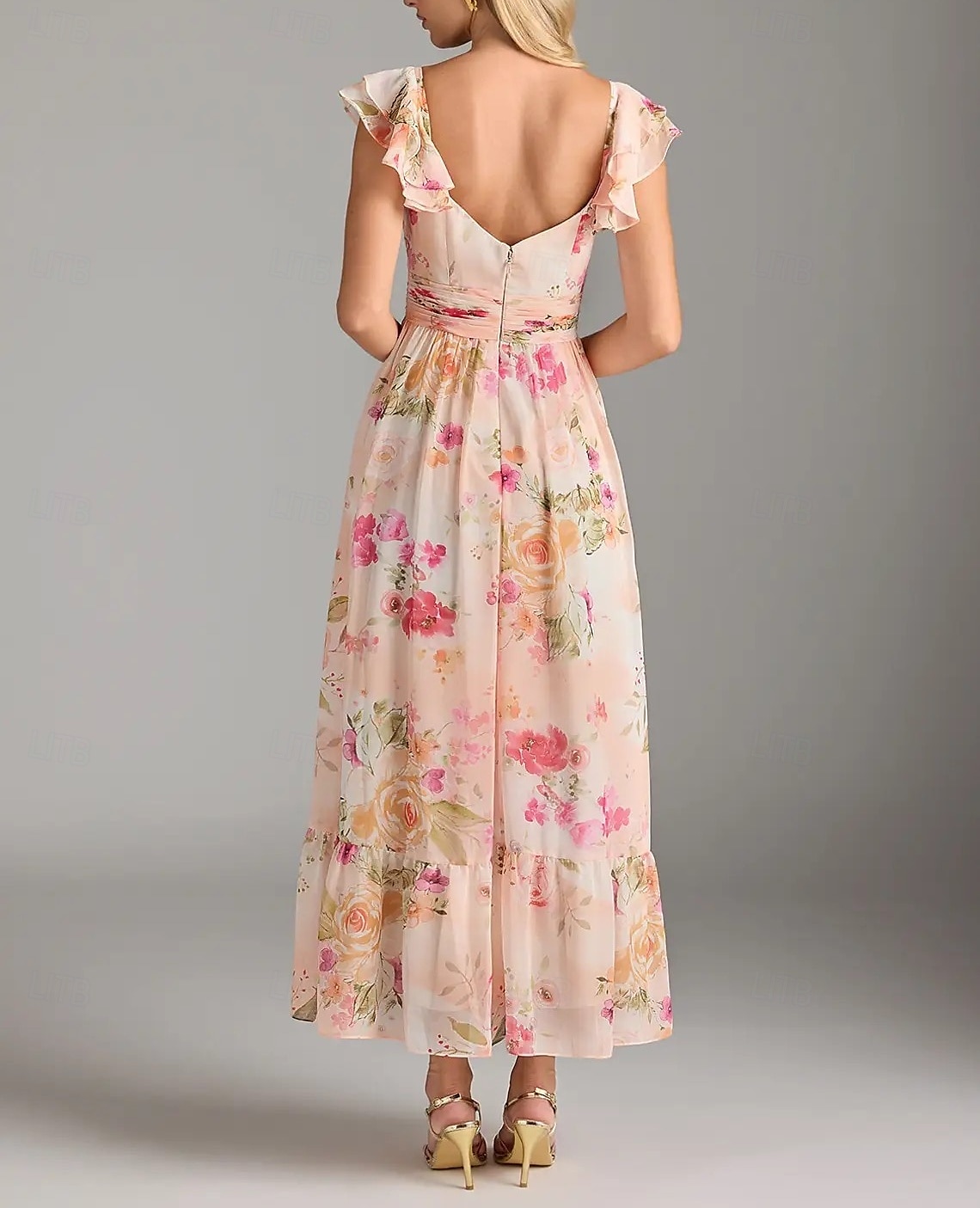 Vestido de Madrinha em A Decote V Sem Mangas Elegante Comprimento do Tornozelo Chiffon com Pregas  Rendas  Pregas de 2025 por $152.99 –P2