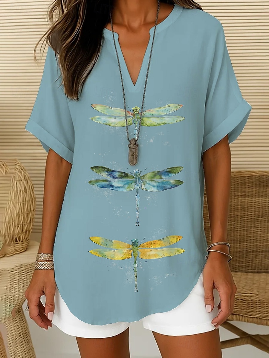 Women's Boho Shirt Graphic Animal Bohemia Vintage Daily Short Sleeve V Neck Regular Tops Daily Holiday Semi Formal White Light Green Royal Blue Blue Purple Summer Spring 2025 - $23.99 –P2