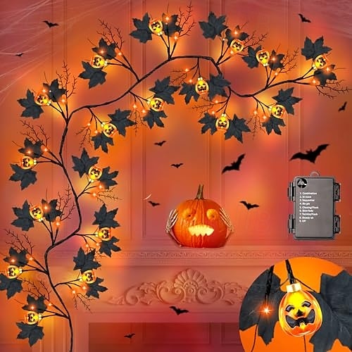1.8M/6Ft 54 LED Beads Halloween String Lights Black Willow Lantern Pumpkin Bat Maple Leaf Wall Desktop Halloween Party Atmosphere Decorative Light AAA Waterproof Battery Box 2025 - $26.99 –P9
