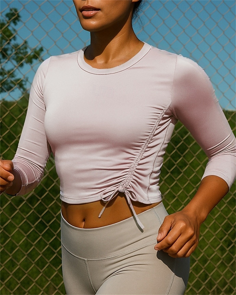 Dámské Koşu Tişörtü Běžecký top Sportovní top Šňůrky Dlouhý rukáv Tričko Rychleschnoucí Lehká váha Prodyšné Běh Jóga sportovní oblečení Sportovní oděvy Jednobarevné Černá Růžová Rubínově červená 2025 - $10.49 –P4