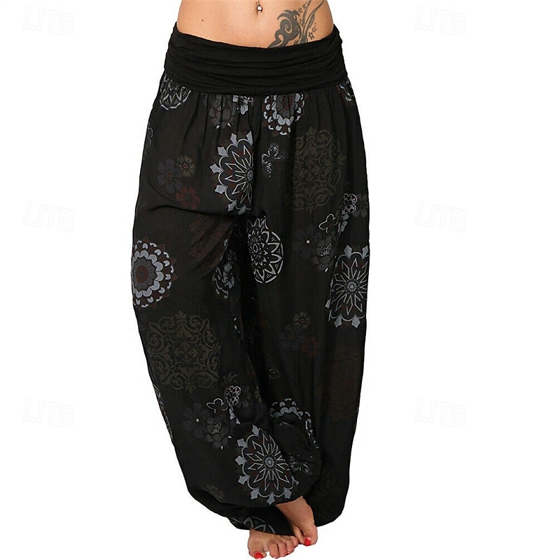 Mulheres Calças Calças Harem Calça Palazzo Moda Boho Comprimento total Cintura Média Imprimir Cintura elástica Confortável Micro-Elástica Rua Roupa Diária Para Noite Preto Branco Amarelo Rosa claro de 2025 por $19.99 –P10