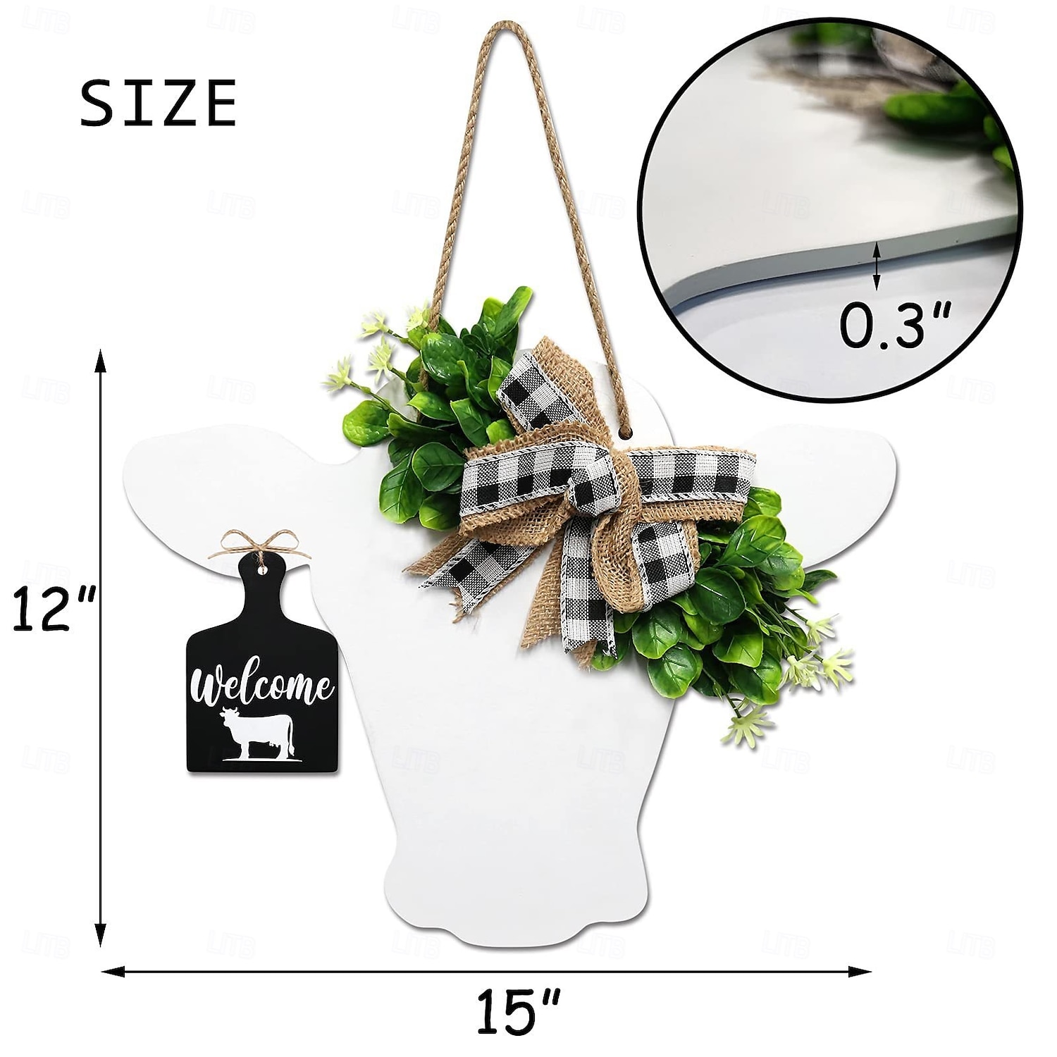 guirlanda de porta com cabeça de vaca e laço xadrez de búfalo, guirlanda de porta de entrada com flores artificiais e placa de bezerro de madeira, decoração de parede rústica de 2025 por $23.99 –P7
